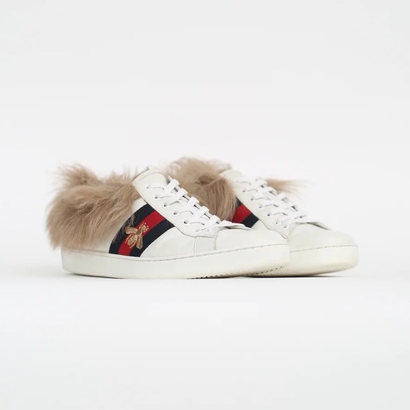 Gucci Other - Gucci Shoes Ace Web Fur Lined Sneakers White 11